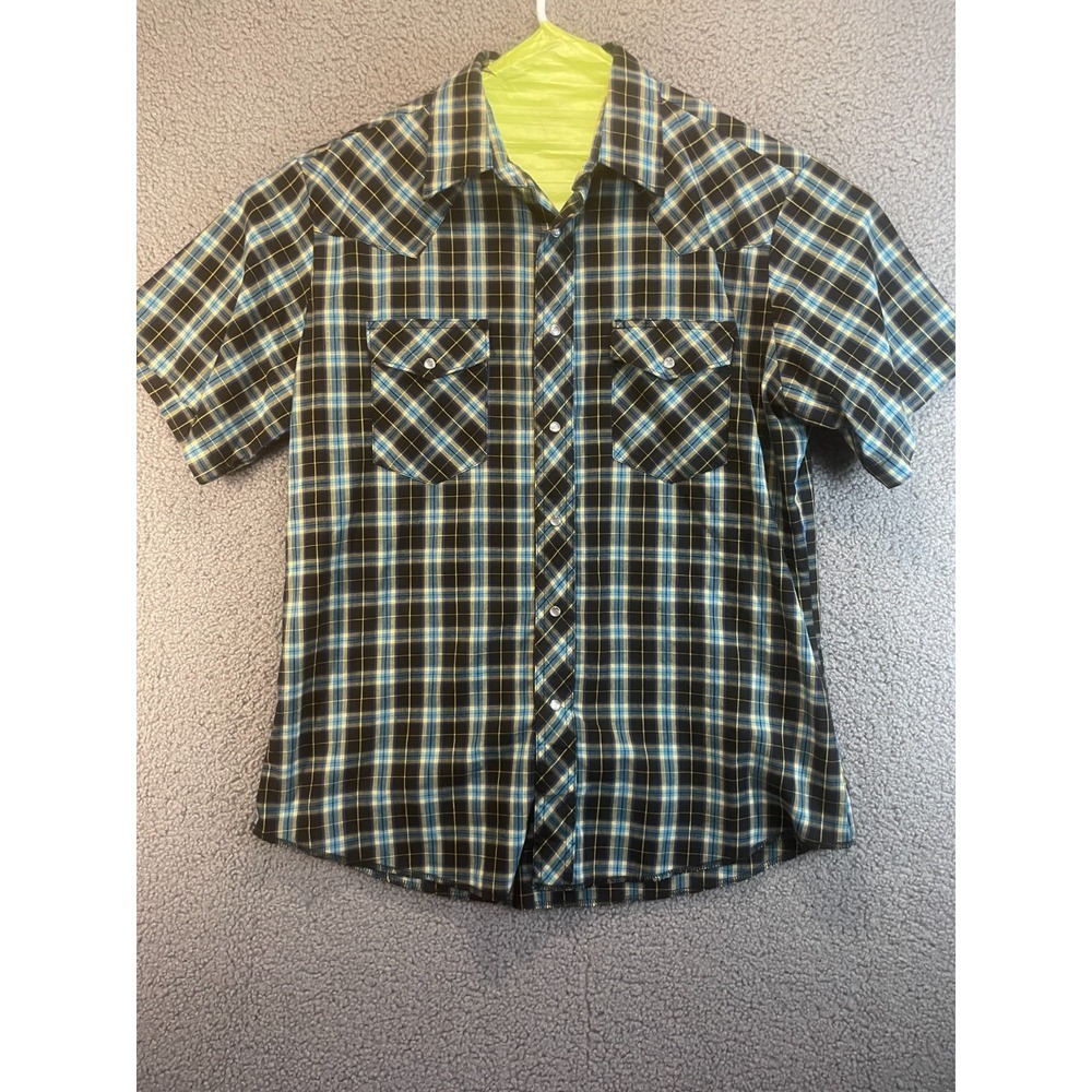 Rustler Western  Shirt Men Large   Plaid Pearl Snap  Short Sleeve
